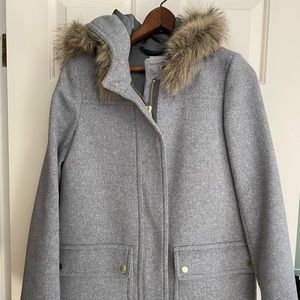 J.Crew wool blend faux fur hooded coat